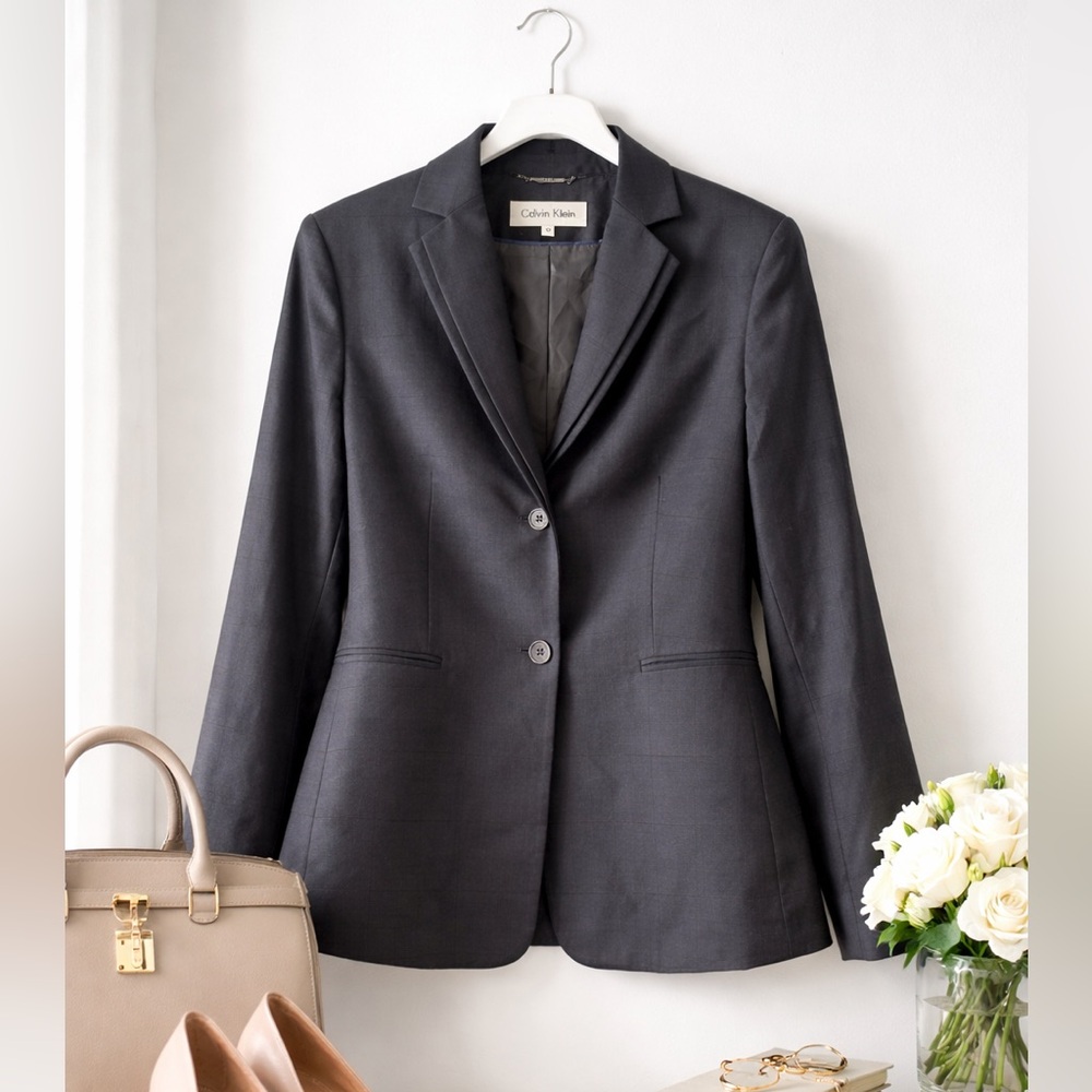 Calvin Klein Black Blazer Womens Size 10 Career Work Jacket Classic Tailored